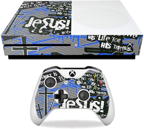 غلاف MightySkins من ألياف الكربون لجهاز Microsoft Xbox One S - Love Jesus | لمسة نهائية واقية ومتينة من ألياف الكربون | سهل التطبيق والإزالة وتغيير الأنماط | صنع في الولايات المتحدة الأمريكية in Kuwait