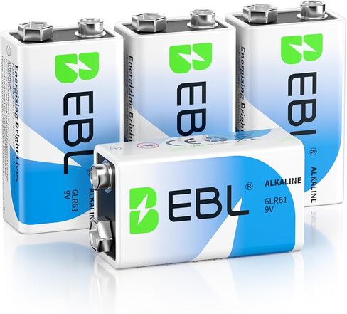 بطاريات EBL 9V 4 عبوات، بطارية قلوية طويلة الأمد 9 فولت لأجهزة كشف الدخان والألعاب in Kuwait