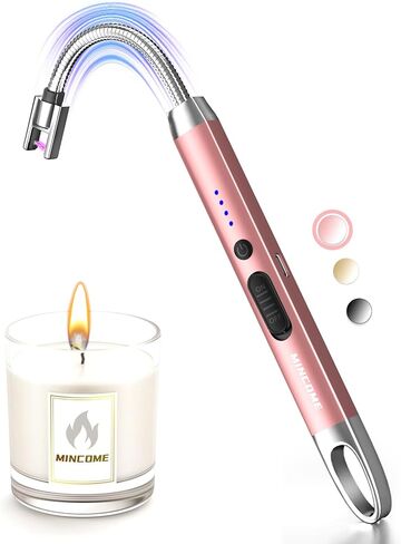Candle Lighter, Windproof Flameless Electric lighters, Long Lighter with 360° Neck & Safety Switch, USB-C Rechageable LED Power Display Arc Lighters for BBQ Candle Birthday in Saudi Arabia