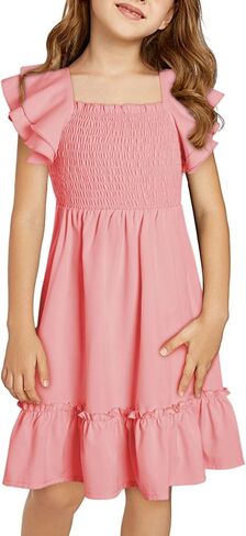 Girls Summer Dresses Tween Short Sleeve Formal Flower Girl Dress Teen Sundress Size 6-15 Years Old in Saudi Arabia