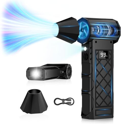 منفضة هواء مضغوط، منفضة هواء كهربائية 130000 دورة في الدقيقة مع ضوء مساعد LED ومصباح يدوي 3 أوضاع، منفاخ صغير بتصميم ماسي 4 تروس مع شاشة عرض، مروحة نفاثة محمولة باليد للوحة المفاتيح والسيارة والثلج والشواء in Kuwait