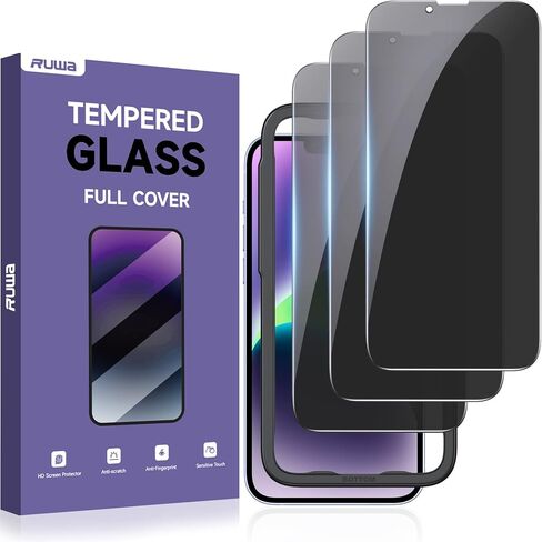 واقي شاشة للخصوصية من ruwa لهاتف iPhone 13/13 Pro/14/16e [3 عبوات] [6.1 بوصة] شاشة عرض فيلم من الزجاج المقسى مع إطار سهل التركيب، فائق الدقة، صلابة 9H، مقاوم للخدش، صديق للحافظة in Kuwait
