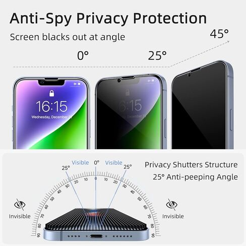 واقي شاشة للخصوصية من ruwa لهاتف iPhone 13/13 Pro/14/16e [3 عبوات] [6.1 بوصة] شاشة عرض فيلم من الزجاج المقسى مع إطار سهل التركيب، فائق الدقة، صلابة 9H، مقاوم للخدش، صديق للحافظة in Kuwait