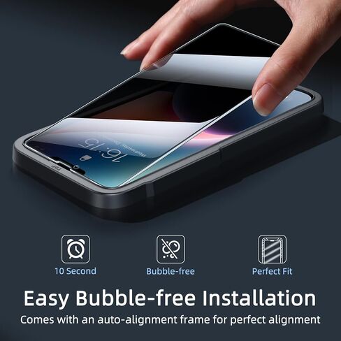 واقي شاشة للخصوصية من ruwa لهاتف iPhone 13/13 Pro/14/16e [3 عبوات] [6.1 بوصة] شاشة عرض فيلم من الزجاج المقسى مع إطار سهل التركيب، فائق الدقة، صلابة 9H، مقاوم للخدش، صديق للحافظة in Kuwait