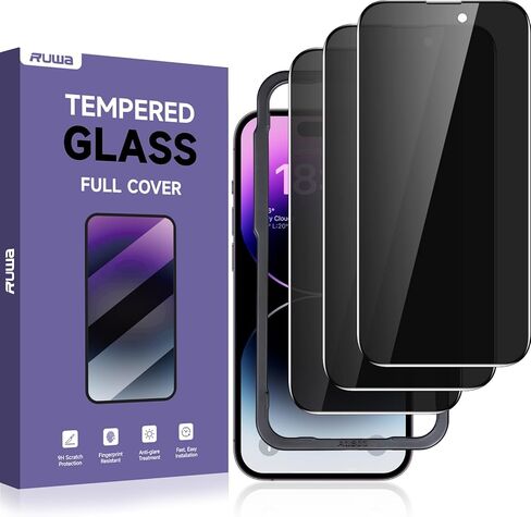 واقي شاشة للخصوصية من ruwa لهاتف iPhone 13/13 Pro/14/16e [3 عبوات] [6.1 بوصة] شاشة عرض فيلم من الزجاج المقسى مع إطار سهل التركيب، فائق الدقة، صلابة 9H، مقاوم للخدش، صديق للحافظة in Kuwait