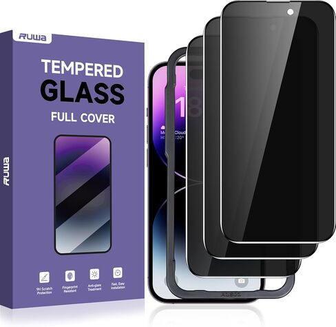 واقي شاشة للخصوصية من ruwa لهاتف iPhone 13/13 Pro/14/16e [3 عبوات] [6.1 بوصة] شاشة عرض فيلم من الزجاج المقسى مع إطار سهل التركيب، فائق الدقة، صلابة 9H، مقاوم للخدش، صديق للحافظة in Kuwait