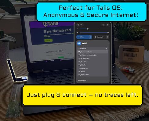 محول Wi-Fi USB Dongle مع هوائي كسب - التوصيل والتشغيل لنظام Linux (Tails وUbuntu وDebian وFedora وMint وArch) + Windows 11/10/8/7 وAndroid وMac | شريحة MT7601U بتردد 2.4 جيجا هرتز وسرعة 150 ميجابت في الثانية in Kuwait