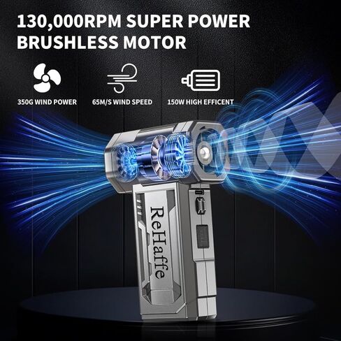 Compressed Air Duster - 130000RPM Mini Cordless Electric Duster with 2 Rechargeable Batteries, 4-Speed Adjustable with LED Light & 3 Nozzles Air Dust Blower for Computer Keyboard/Car/Home/Outdoor in Kuwait