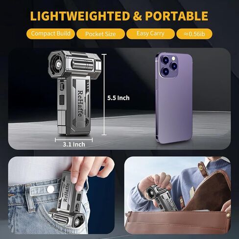 Compressed Air Duster - 130000RPM Mini Cordless Electric Duster with 2 Rechargeable Batteries, 4-Speed Adjustable with LED Light & 3 Nozzles Air Dust Blower for Computer Keyboard/Car/Home/Outdoor in Kuwait