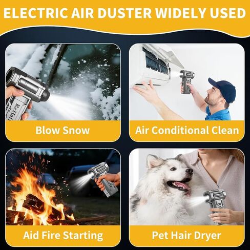 Compressed Air Duster - 130000RPM Mini Cordless Electric Duster with 2 Rechargeable Batteries, 4-Speed Adjustable with LED Light & 3 Nozzles Air Dust Blower for Computer Keyboard/Car/Home/Outdoor in Kuwait