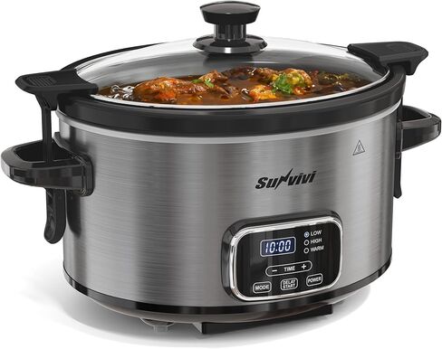 4QT Slow Cooker, Programmable Pot with Removable Ceramic Pot, Locking Lid, 3 Heating Settings & Time Control,Dishwasher-safe Lid & Pot, Grey in Kuwait