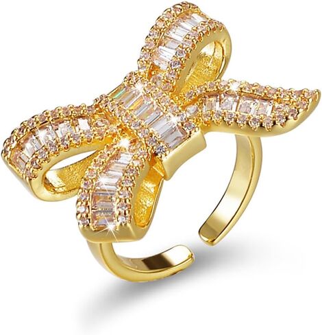 Sparkly Rhinestone Bow Rings for Women Adjustable Cocktail Statement Finge Ring Pave Crystal Bow Open Ring Promise Engagement Wedding Party Jewelry in Saudi Arabia