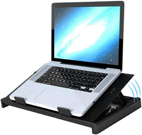 قاعدة تبريد للكمبيوتر المحمول مع 5 مراوح تعمل بمنفذ USB، حامل تبريد متعدد الزوايا قابل للتعديل لأجهزة الكمبيوتر المحمول، قاعدة مبدد حراري مضادة للانزلاق مناسبة للألعاب والاستخدام المكتبي in Kuwait