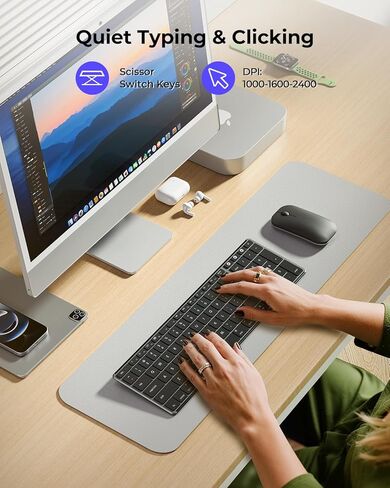 لوحة مفاتيح وماوس بلوتوث لاسلكي لجهاز Mac، لوحة مفاتيح وماوس نحيف قابلان لإعادة الشحن متعدد الأجهزة من الفولاذ المقاوم للصدأ بالحجم الكامل، متوافق مع MacBook Pro/Air، iPad، Mac in Saudi Arabia