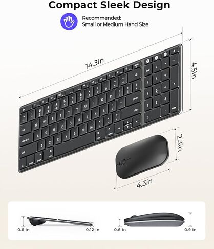 لوحة مفاتيح وماوس بلوتوث لاسلكي لجهاز Mac، لوحة مفاتيح وماوس نحيف قابلان لإعادة الشحن متعدد الأجهزة من الفولاذ المقاوم للصدأ بالحجم الكامل، متوافق مع MacBook Pro/Air، iPad، Mac in Saudi Arabia