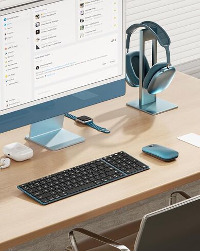 لوحة مفاتيح وماوس بلوتوث لاسلكي لجهاز Mac، لوحة مفاتيح وماوس نحيف قابلان لإعادة الشحن متعدد الأجهزة من الفولاذ المقاوم للصدأ بالحجم الكامل، متوافق مع MacBook Pro/Air، iPad، Mac in Saudi Arabia