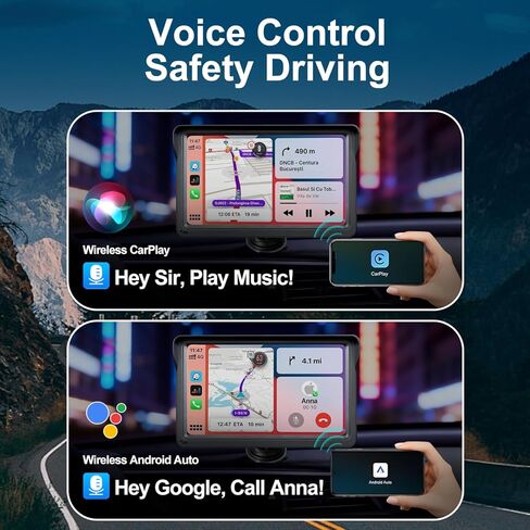 7" Wireless Carplay Screen for Car, for Apple CarPlay & Android Auto, Touch Screen Wireless Car Play Mirror Link with Backup Camera, GPS, Voice Control Carplay Car Stereo in Saudi Arabia