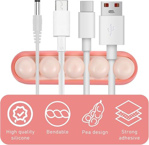 6 Pcs Pea Cable Clips Cord USB Holder Organizer Wire Management Cute Self-Adhesive Desk Cord Organizer Clip for Car Office Desk Workbench Bedroom Nightstand Bedside in Saudi Arabia