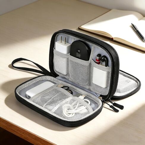 Travel Cable Organizer Pouch Electronic Accessories Carry Travel Case Cord Storage Bag Portable Waterproof Double Organizer Bag for Cord,Power Bank,Charger,Phone,SD Card,Cables,Earphone,Navy in Saudi Arabia
