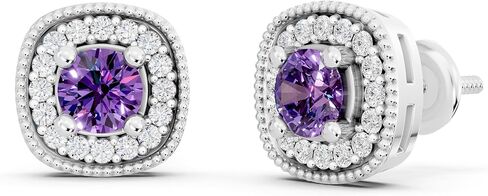 مجموعة Dazzlingrock أقراط دائرية من الأحجار الكريمة والألماس الأبيض للسيدات على شكل هالة، من الفضة الإسترليني عيار 925 in Kuwait