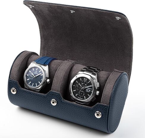 2 Watch Travel Case for Men – Sleek Faux Leather Organizer for Smart & Luxury Timepieces - Portable Travel Watch Holder - Ideal Gift for Men with Premium Gift box (Black & Grey) in Saudi Arabia