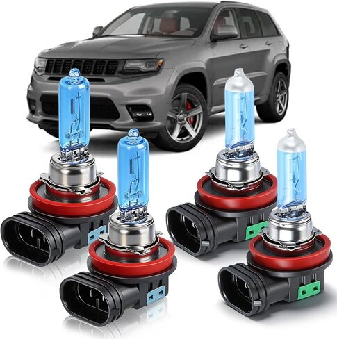 OQSNCV Fit for Jeep Grand Cherokee (2017 2018 2019 2020 2021 2022) Halogen Bulbs, H9 High Beam and H11 Low Beam Headlight Headlamp Replacement Bulbs Kit 100W 4200K, Pack of 4 in Saudi Arabia