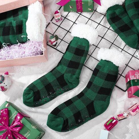 12 Pairs Christmas Fuzzy Slipper Socks Anti Slip Cozy Fluffy Socks for Women Winter Christmas Gifts in Saudi Arabia