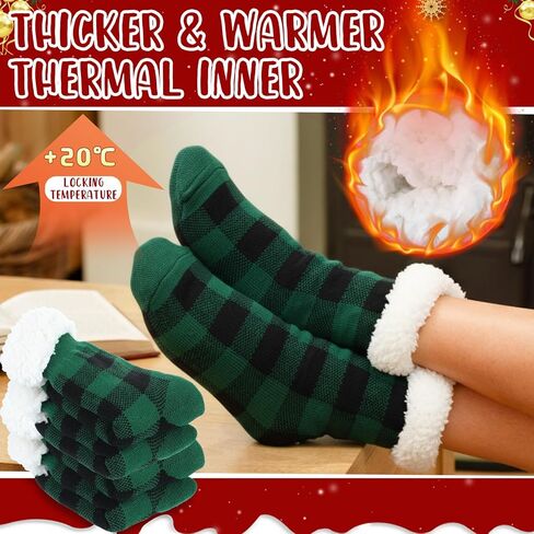 12 Pairs Christmas Fuzzy Slipper Socks Anti Slip Cozy Fluffy Socks for Women Winter Christmas Gifts in Saudi Arabia