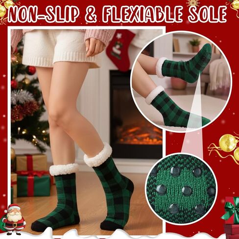 12 Pairs Christmas Fuzzy Slipper Socks Anti Slip Cozy Fluffy Socks for Women Winter Christmas Gifts in Saudi Arabia