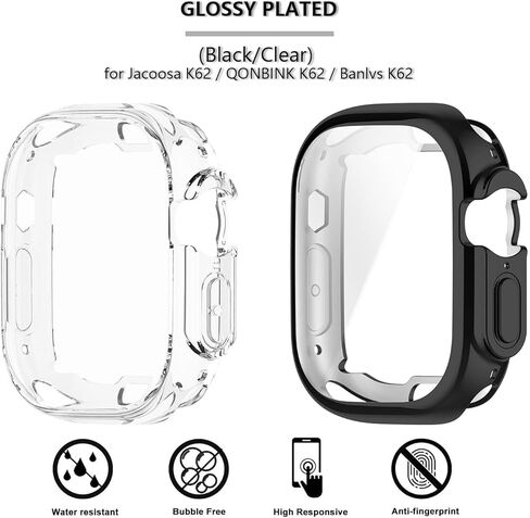 [2-Pack] Screen Protector & Case Compatible with Jacoosa/QONBINK/Banlvs K62, Soft TPU Plated Case All-Around Protective Screen Full Cover Bumper Compatible for K62 Smart Watch in Saudi Arabia