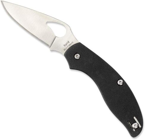 سكين Spyderco Byrd Tern - مقبض G-10 أسود بحافة عادية، طحن مسطح بالكامل، شفرة فولاذية 8Cr13MoV وSlipIt - BY23GP in Saudi Arabia