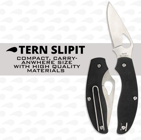 سكين Spyderco Byrd Tern - مقبض G-10 أسود بحافة عادية، طحن مسطح بالكامل، شفرة فولاذية 8Cr13MoV وSlipIt - BY23GP in Saudi Arabia