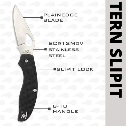 سكين Spyderco Byrd Tern - مقبض G-10 أسود بحافة عادية، طحن مسطح بالكامل، شفرة فولاذية 8Cr13MoV وSlipIt - BY23GP in Saudi Arabia