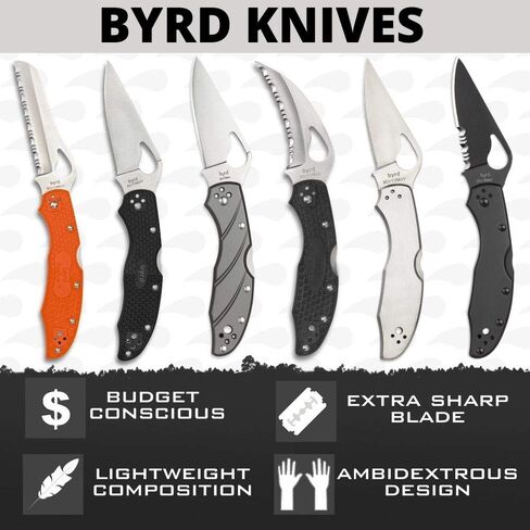 سكين Spyderco Byrd Tern - مقبض G-10 أسود بحافة عادية، طحن مسطح بالكامل، شفرة فولاذية 8Cr13MoV وSlipIt - BY23GP in Saudi Arabia