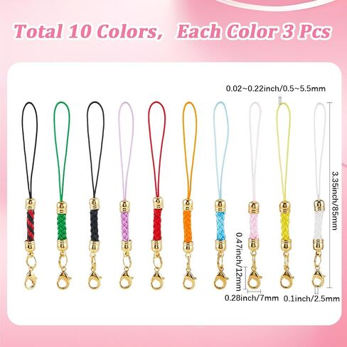 SUNNYCLUE 1 صندوق 30 قطعة 10 ألوان للهاتف الحبل جراد البحر المشبك أحزمة الهاتف سحر المحمول البوليستر اسهم Lariat سحر سلسلة الحبل سلاسل مع مشبك مخلب جراد البحر الذهبي لسلسلة مفاتيح الهاتف الخليوي in Kuwait
