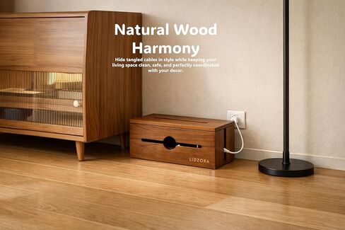 Wooden Cable Management Box for Power Strips, Desk Cord Organizer for Home Office & TV Stand, Hidden Cable Storage with Phone Stand in Saudi Arabia