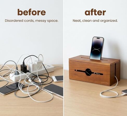 Wooden Cable Management Box for Power Strips, Desk Cord Organizer for Home Office & TV Stand, Hidden Cable Storage with Phone Stand in Saudi Arabia
