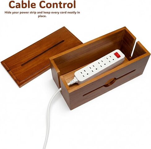 Wooden Cable Management Box for Power Strips, Desk Cord Organizer for Home Office & TV Stand, Hidden Cable Storage with Phone Stand in Saudi Arabia