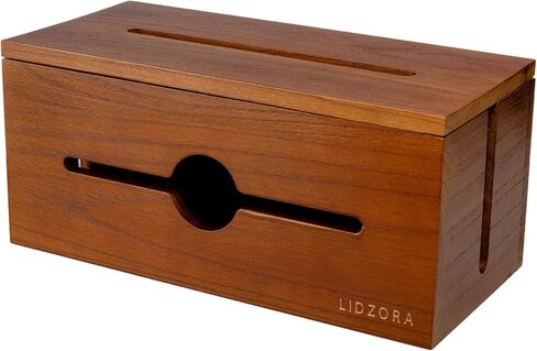 Wooden Cable Management Box for Power Strips, Desk Cord Organizer for Home Office & TV Stand, Hidden Cable Storage with Phone Stand in Saudi Arabia