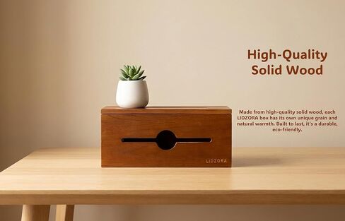 Wooden Cable Management Box for Power Strips, Desk Cord Organizer for Home Office & TV Stand, Hidden Cable Storage with Phone Stand in Saudi Arabia