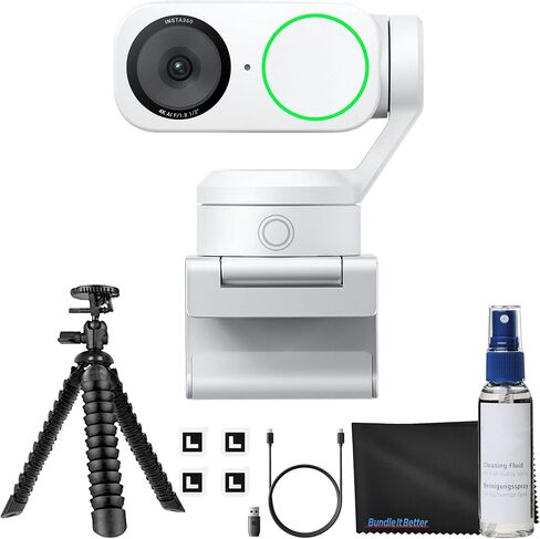 Insta360 Link 2 - كاميرا ويب PTZ 4K (أبيض) للكمبيوتر/Mac، مستشعر 1/2 بوصة، تتبع AI، HDR، ميكروفون إلغاء الضوضاء AI، التحكم في الإيماءات للبث، مكالمات الفيديو، حزمة الألعاب مع حامل ثلاثي مرن وقماش عدسة in Kuwait