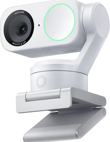 Insta360 Link 2 - كاميرا ويب PTZ 4K (أبيض) للكمبيوتر/Mac، مستشعر 1/2 بوصة، تتبع AI، HDR، ميكروفون إلغاء الضوضاء AI، التحكم في الإيماءات للبث، مكالمات الفيديو، حزمة الألعاب مع حامل ثلاثي مرن وقماش عدسة in Kuwait