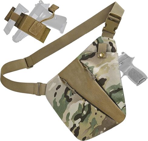 CCW Flat Shoulder Bag for Concealed Carry, Tactical Crossbody Concealed Carry Bag for Men Women, Low Profile Anti Theft EDC Shoulder Chest Bag with Quick Access Compartment & Bungee Retention in Saudi Arabia