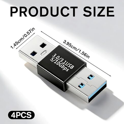 2 حزمة محول USB ذكر إلى ذكر، USB 3.1 نوع A لكتابة محول، موصل تمديد عالي السرعة للسائق الصلب، الكمبيوتر المحمول، مشغل DVD، الشاشة، الكاميرا، أسود in Kuwait