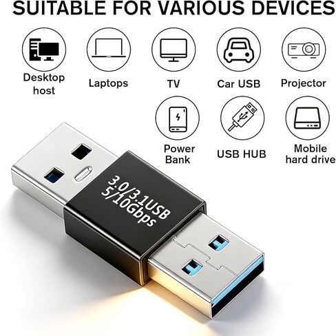 2 حزمة محول USB ذكر إلى ذكر، USB 3.1 نوع A لكتابة محول، موصل تمديد عالي السرعة للسائق الصلب، الكمبيوتر المحمول، مشغل DVD، الشاشة، الكاميرا، أسود in Kuwait