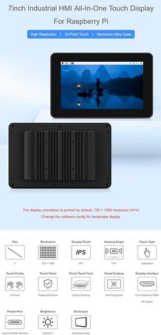 7inch 720×1280 Industrial HMI All-in-one Touch Display for Raspberry Pi 5(Not Inluded), Supports Dual 4K HDMI Output, 10-Point Touch, Optical Bonding, Aluminum Alloy Case @XYGStudy (RPI-HMI-7A-ACCE) in Saudi Arabia