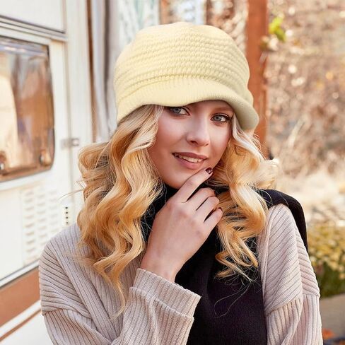 Beret Hat for Women - Womens Winter Hats Warm Thermal Knitted Visor Beanies Hats Fleece Lined Slouchy Beanie Cap with Brim in Saudi Arabia