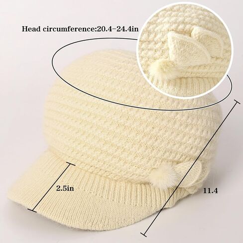 Beret Hat for Women - Womens Winter Hats Warm Thermal Knitted Visor Beanies Hats Fleece Lined Slouchy Beanie Cap with Brim in Saudi Arabia