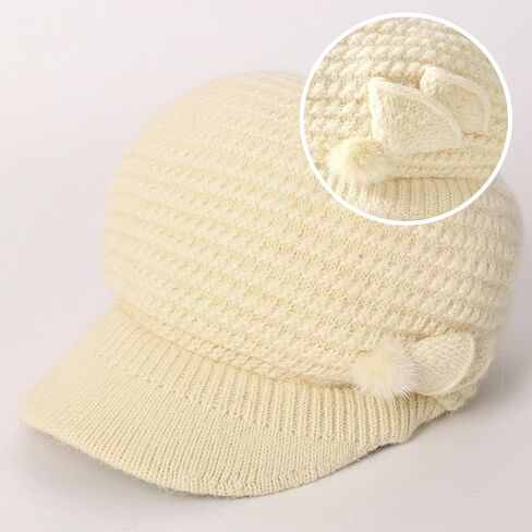 Beret Hat for Women - Womens Winter Hats Warm Thermal Knitted Visor Beanies Hats Fleece Lined Slouchy Beanie Cap with Brim in Saudi Arabia