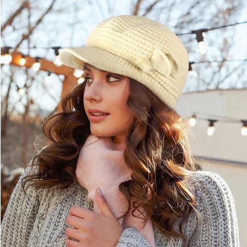 Beret Hat for Women - Womens Winter Hats Warm Thermal Knitted Visor Beanies Hats Fleece Lined Slouchy Beanie Cap with Brim in Saudi Arabia